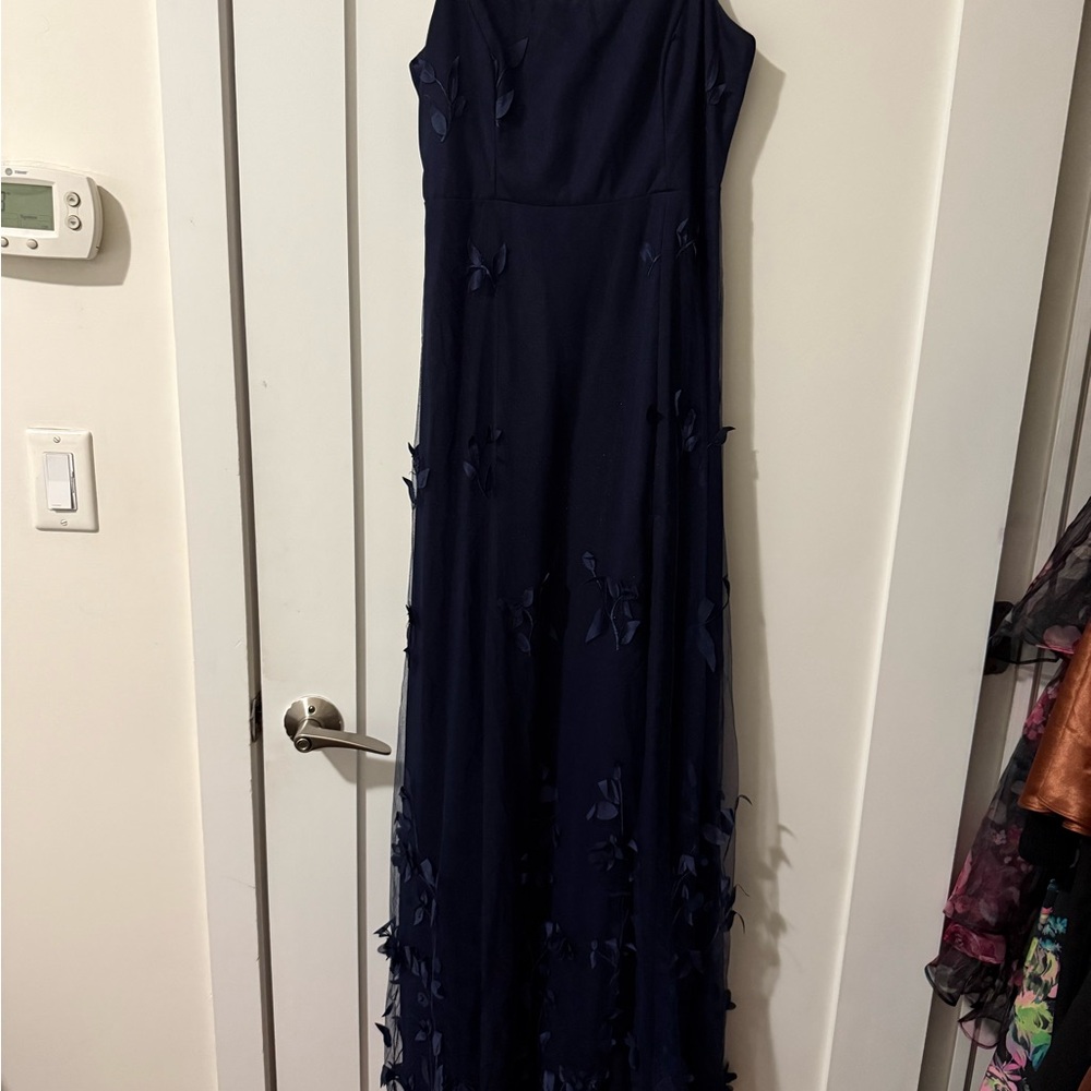 Lulus Navy Floral Appliqué Maxi Dress with Side Slit - Picture 2 of 4